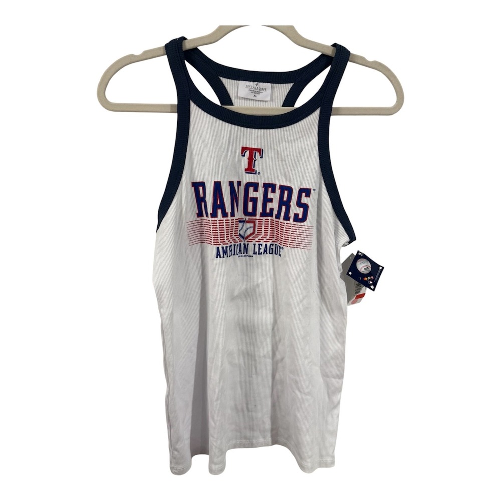 Soft As A Grape Texas Rangers Tank Top Womens XL White Navy Ribbed Racerback NEW
